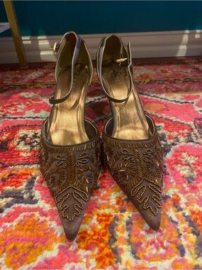Vintage Passi Beaded Ankle Strap Heels